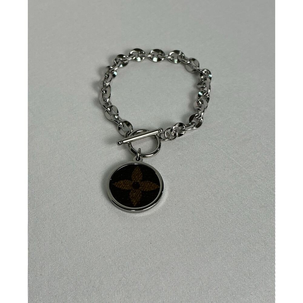 Louis Vuitton Monogram Canvas Round Silver Toggle Bracelet